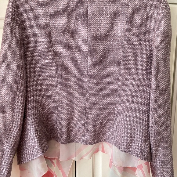 2-in-1 Ruffle silk blend Jacket in tweed by Jessica. Pink. Size 2 - Picture 3 of 12